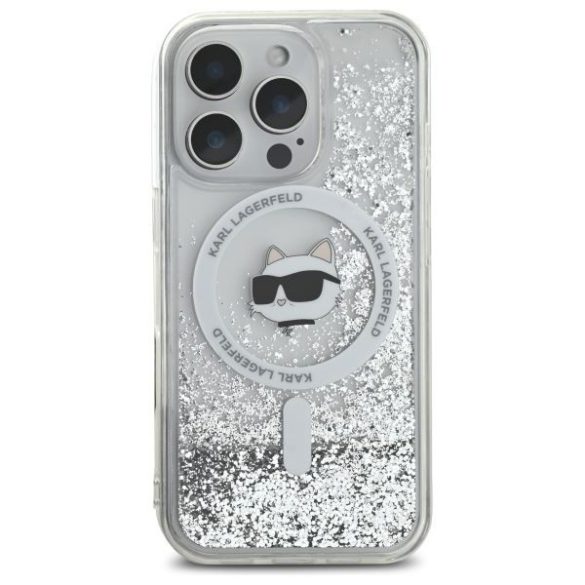 Karl Lagerfeld KLHMP16LLGCHSGH Liquid Glitter Choupette Head Magsafe keménytok iPhone 16 Pro - átlátszó