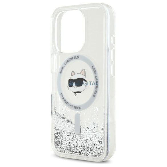 Karl Lagerfeld KLHMP16LLGCHSGH Liquid Glitter Choupette Head Magsafe keménytok iPhone 16 Pro - átlátszó