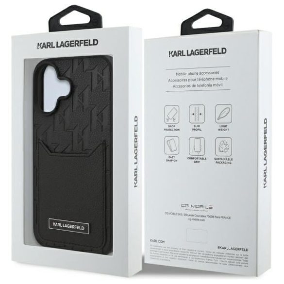 Karl Lagerfeld KLHCP16SPGKHPRPK Cardslots Monogram keménytok iPhone 16 - fekete