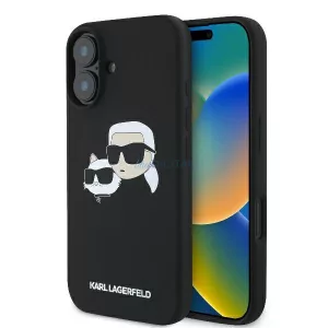 Karl Lagerfeld KLHMP16SSKCHPPLK iPhone 16 6,1 hüvelykes fekete keménytok, szilikon, kettős fej mintával, MagS
