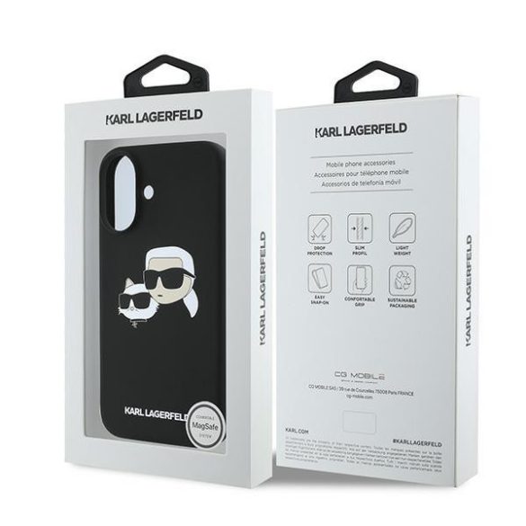 Karl Lagerfeld KLHMP16MSKCHPPLK Silicone Double Heads Print MagSafe keménytok iPhone 16 Plus - fekete