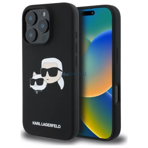 Karl Lagerfeld KLHMP16LSKCHPPLK Silicone Double Heads Print MagSafe keménytok iPhone 16 Pro - fekete