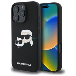   Karl Lagerfeld KLHMP16XSKCHPPLK Silicone Double Heads Print MagSafe keménytok iPhone 16 Pro Max - fekete