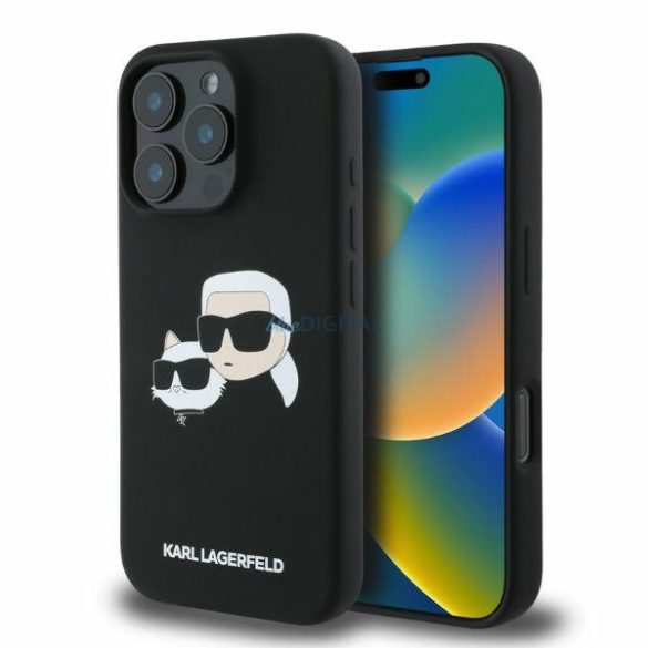 Karl Lagerfeld KLHMP16XSKCHPPLK Silicone Double Heads Print MagSafe keménytok iPhone 16 Pro Max - fekete