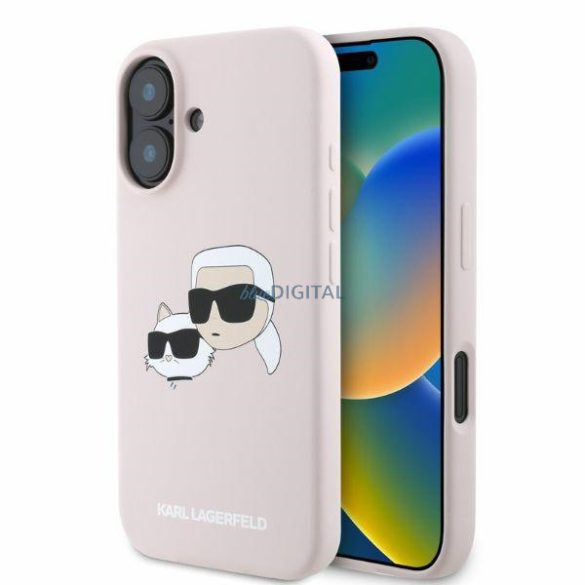 Karl Lagerfeld KLHMP16SSKCHPPLP Silicone Double Heads Print MagSafe keménytok iPhone 16 - rózsaszín