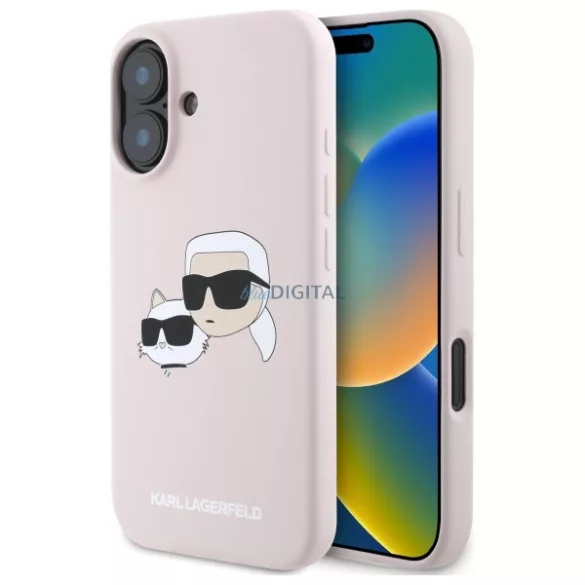 Karl Lagerfeld KLHMP16SSKCHPPLP Silicone Double Heads Print MagSafe keménytok iPhone 16 - rózsaszín