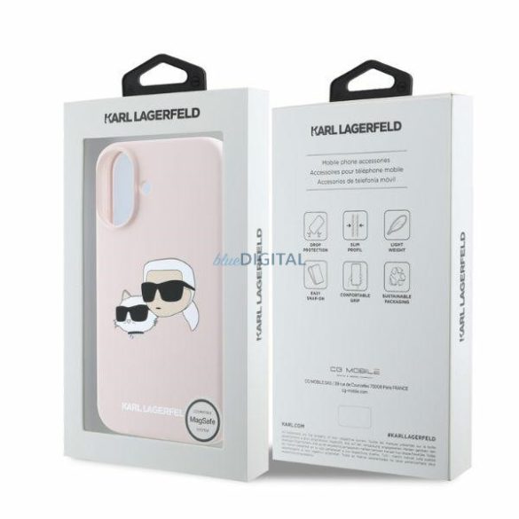 Karl Lagerfeld KLHMP16SSKCHPPLP Silicone Double Heads Print MagSafe keménytok iPhone 16 - rózsaszín