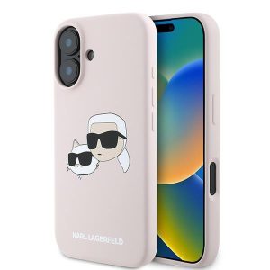 Karl Lagerfeld KLHMP16MSKCHPPLP Silicone Double Heads Print MagSafe keménytok iPhone 16 Plus - rózsaszín