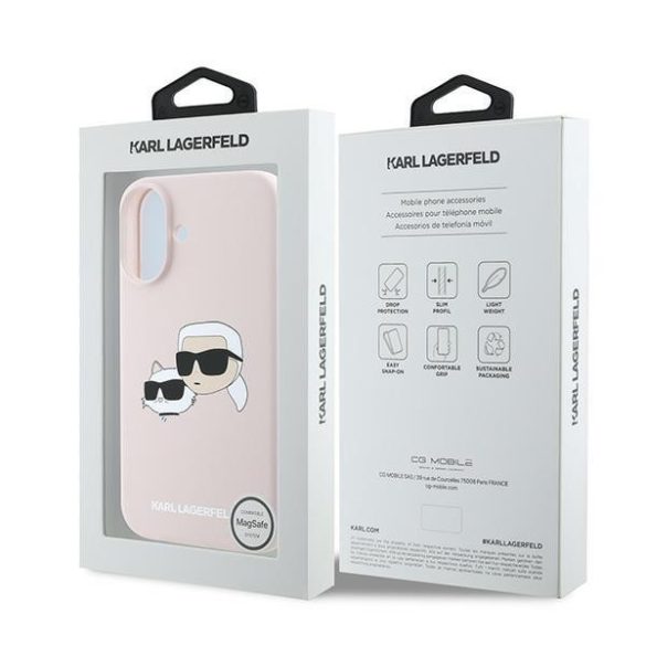 Karl Lagerfeld KLHMP16MSKCHPPLP Silicone Double Heads Print MagSafe keménytok iPhone 16 Plus - rózsaszín