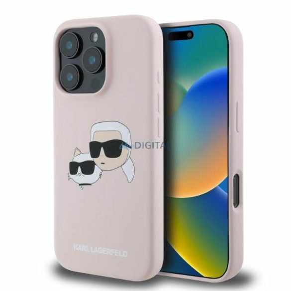 Karl Lagerfeld KLHMP16XSKCHPPLP Silicone Double Heads Print MagSafe keménytok iPhone 16 Pro Max - rózsaszín