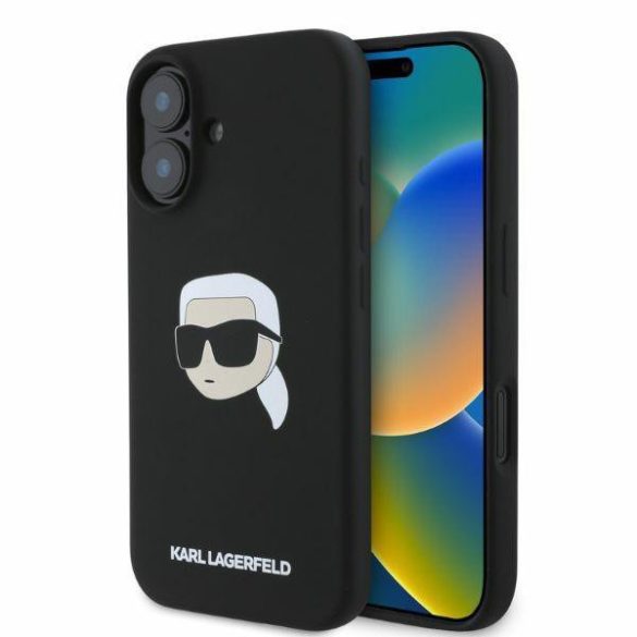 Karl Lagerfeld KLHMP16SSKHPPLK Silicone Karl Head Print MagSafe keménytok iPhone 16 - fekete