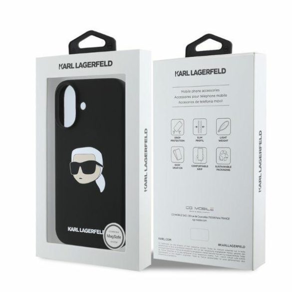 Karl Lagerfeld KLHMP16SSKHPPLK Silicone Karl Head Print MagSafe keménytok iPhone 16 - fekete