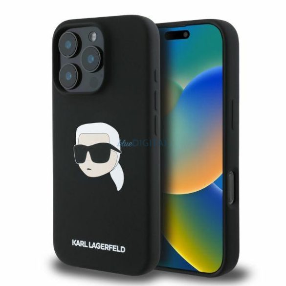 Karl Lagerfeld KLHMP16LSKHPPLK Silicone Karl Head Print MagSafe keménytok iPhone 16 Pro - fekete