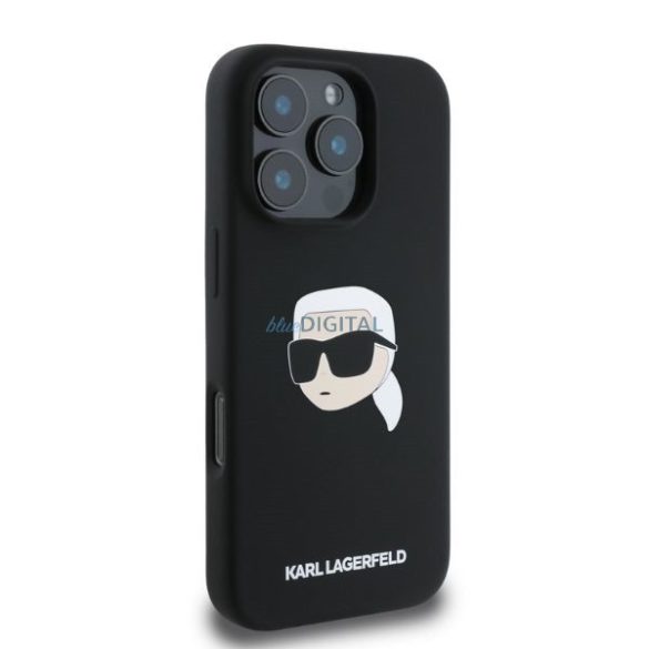 Karl Lagerfeld KLHMP16LSKHPPLK Silicone Karl Head Print MagSafe keménytok iPhone 16 Pro - fekete