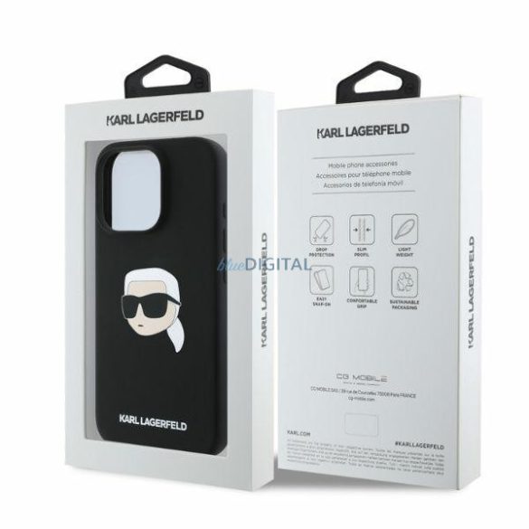 Karl Lagerfeld KLHMP16LSKHPPLK Silicone Karl Head Print MagSafe keménytok iPhone 16 Pro - fekete