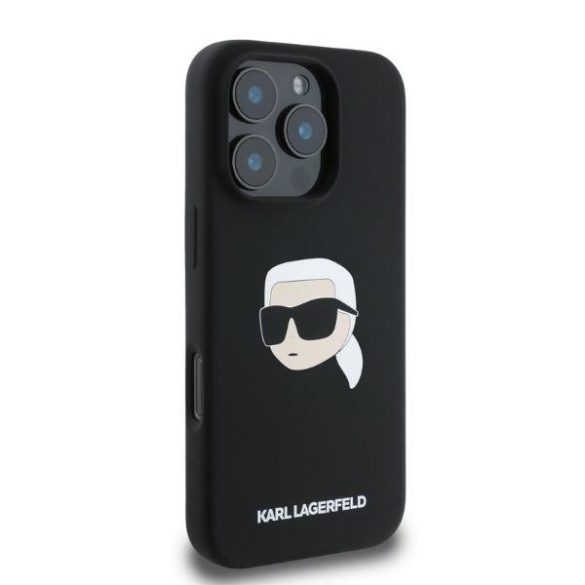 Karl Lagerfeld KLHMP16XSKHPPLK Silicone Karl Head Print MagSafe keménytok iPhone 16 Pro Max - fekete