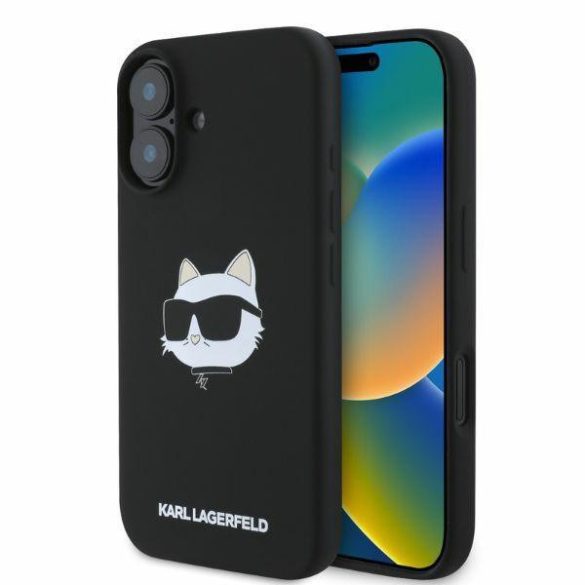 Karl Lagerfeld KLHMP16SSCHPPLK Silicone Choupette Head Print MagSafe keménytok iPhone 16 - fekete