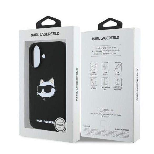 Karl Lagerfeld KLHMP16SSCHPPLK Silicone Choupette Head Print MagSafe keménytok iPhone 16 - fekete