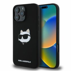   Karl Lagerfeld KLHMP16LSCHPPLK Silicone Choupette Head Print MagSafe keménytok iPhone 16 Pro - fekete