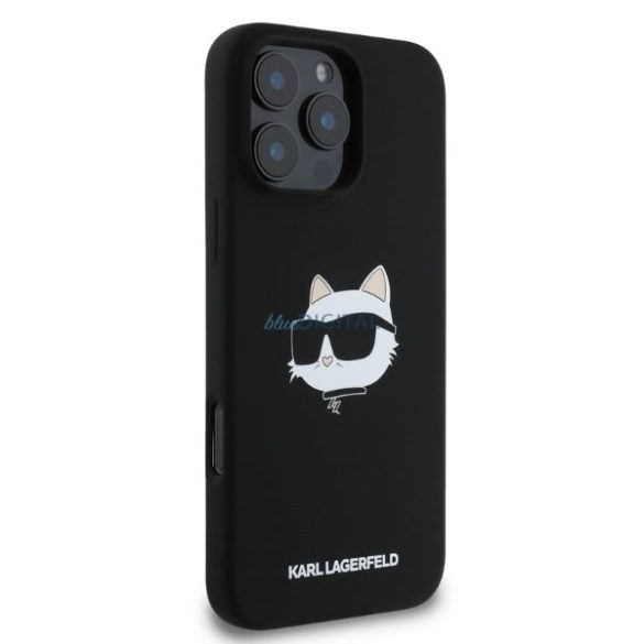 Karl Lagerfeld KLHMP16LSCHPPLK Silicone Choupette Head Print MagSafe keménytok iPhone 16 Pro - fekete