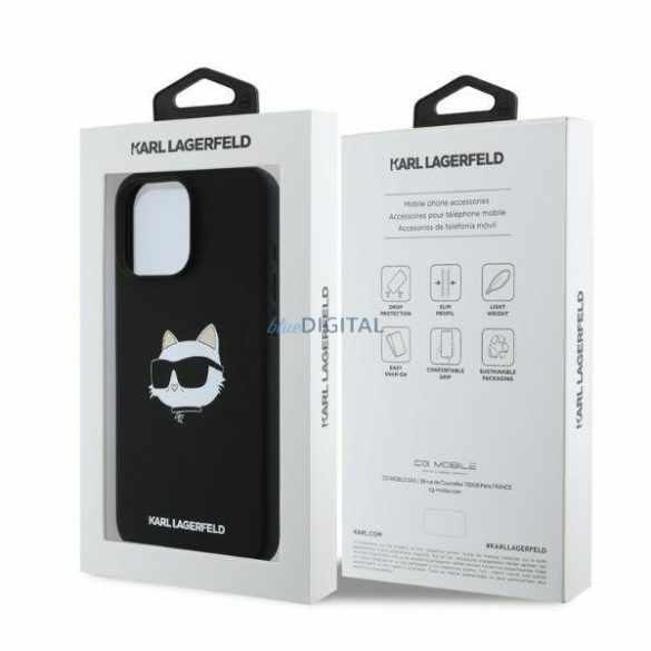 Karl Lagerfeld KLHMP16LSCHPPLK Silicone Choupette Head Print MagSafe keménytok iPhone 16 Pro - fekete