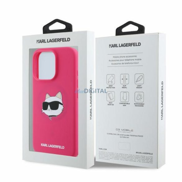 Karl Lagerfeld KLHMP16LSCHPPLF Silicone Choupette Head Print MagSafe keménytok iPhone 16 Pro - rózsaszín