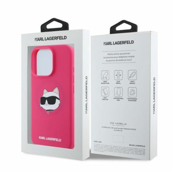 Karl Lagerfeld KLHMP16XSCHPPLF MagSafe Silicone Choupette Head Print keménytok iPhone 16 Pro Max - rózsaszín