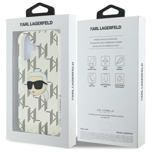 Karl Lagerfeld KLHCP16SHKLPKHT IML Karl Head Electroplated keménytok iPhone 16 - átlátszó