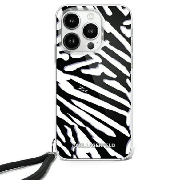 Karl Lagerfeld KLHCP16SHZBPKCCK IML Zebra Pattern & Cord keménytok iPhone 16 - fekete