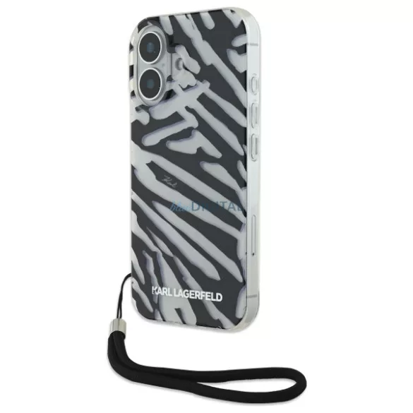 Karl Lagerfeld KLHCP16SHZBPKCCK IML Zebra Pattern & Cord keménytok iPhone 16 - fekete