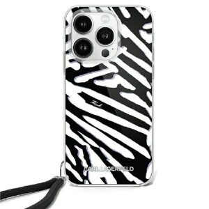 Karl Lagerfeld KLHCP16LHZBPKCCK IML Zebra Pattern & Cord keménytok iPhone 16 Pro - fekete