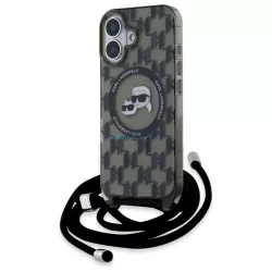   Karl Lagerfeld KLHMP16SHCKCKLCK IML Crossbody Monogram Karl & Choupette Head MagSafe-kompatibilis keménytok iPhone 16 - fekete