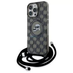   Karl Lagerfeld KLHMP16XHCKCKLCK IML Crossbody Monogram Karl & Choupette Head MagSafe-kompatibilis keménytok iPhone 16 Pro Max - fekete