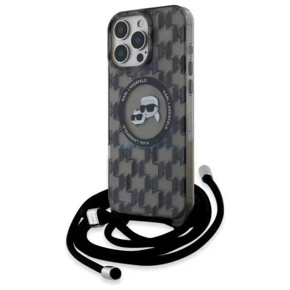 Karl Lagerfeld KLHMP16XHCKCKLCK IML Crossbody Monogram Karl & Choupette Head MagSafe-kompatibilis keménytok iPhone 16 Pro Max - fekete