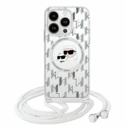   Karl Lagerfeld KLHMP16SHCKCKLCT IML Crossbody Monogram Karl & Choupette Head MagSafe-kompatibilis keménytok iPhone 16 - átlátszó