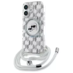   Karl Lagerfeld KLHMP16SHCKCKLCT IML Crossbody Monogram Karl & Choupette Head MagSafe-kompatibilis keménytok iPhone 16 - átlátszó