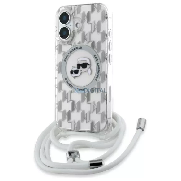 Karl Lagerfeld KLHMP16SHCKCKLCT IML Crossbody Monogram Karl & Choupette Head MagSafe-kompatibilis keménytok iPhone 16 - átlátszó