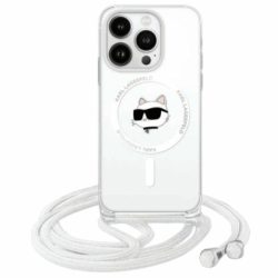   Karl Lagerfeld KLHMP16SHCCHNT IML Choupette Head & Cord MagSafe-kompatibilis keménytok iPhone 16 - átlátszó