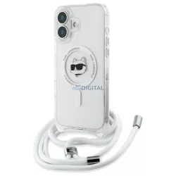   Karl Lagerfeld KLHMP16SHCCHNT IML Choupette Head & Cord MagSafe-kompatibilis keménytok iPhone 16 - átlátszó
