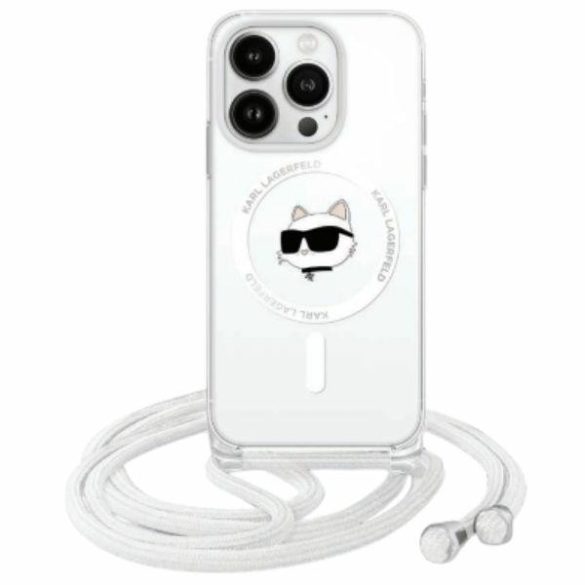 Karl Lagerfeld KLHMP16SHCCHNT IML Choupette Head & Cord MagSafe-kompatibilis keménytok iPhone 16 - átlátszó