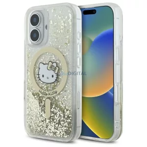Hello Kitty HKHMP16SLGDIH Liquid Glitter Fever MagSafe-kompatibilis keménytok iPhone 16 - fehér