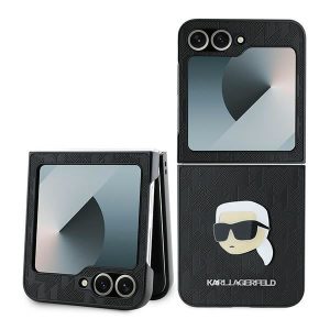 Karl Lagerfeld KLHCZF6PGKSKIHK Saffiano Monogram tok Samsung Galaxy Z Flip6 F741 - fekete