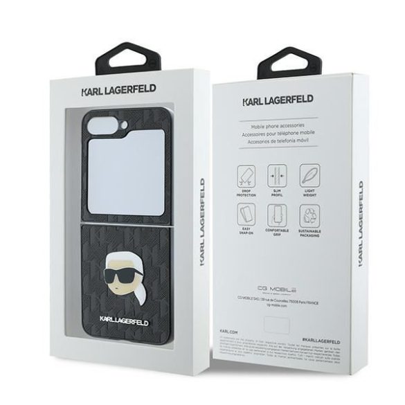 Karl Lagerfeld KLHCZF6PGKSKIHK Saffiano Monogram tok Samsung Galaxy Z Flip6 F741 - fekete