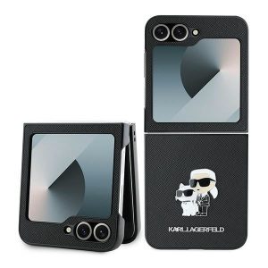 Karl Lagerfeld KLHCZF6SAPKCNPK Saffiano Metal Pin tok Samsung Galaxy Z Flip6 F741 - fekete