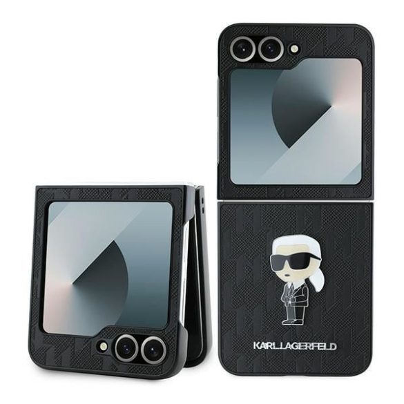 Karl Lagerfeld KLHCZF6SAPKINPK Saffiano Monogram Ikonik Pin tok Samsung Galaxy Z Flip6 F741 - fekete