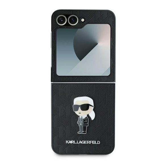 Karl Lagerfeld KLHCZF6SAPKINPK Saffiano Monogram Ikonik Pin tok Samsung Galaxy Z Flip6 F741 - fekete