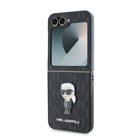 Karl Lagerfeld KLHCZF6SAPKINPK Saffiano Monogram Ikonik Pin tok Samsung Galaxy Z Flip6 F741 - fekete