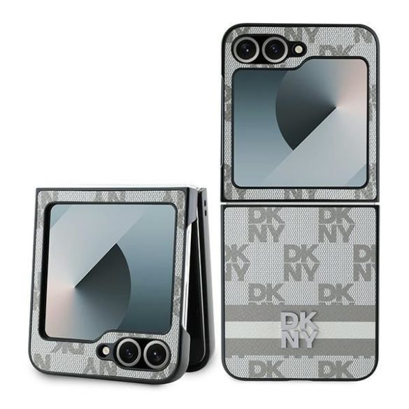 DKNY DKHCZF6PCPTSSE Chequered Pattern Printed Stripes tok Samsung Galaxy Z Flip6 F741 - bézs