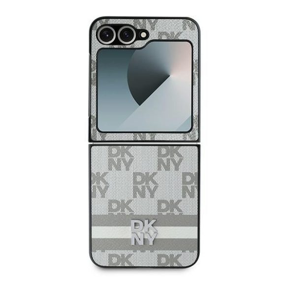 DKNY DKHCZF6PCPTSSE Chequered Pattern Printed Stripes tok Samsung Galaxy Z Flip6 F741 - bézs