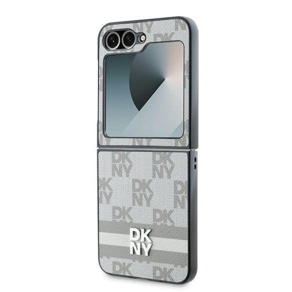 DKNY DKHCZF6PCPTSSE Chequered Pattern Printed Stripes tok Samsung Galaxy Z Flip6 F741 - bézs